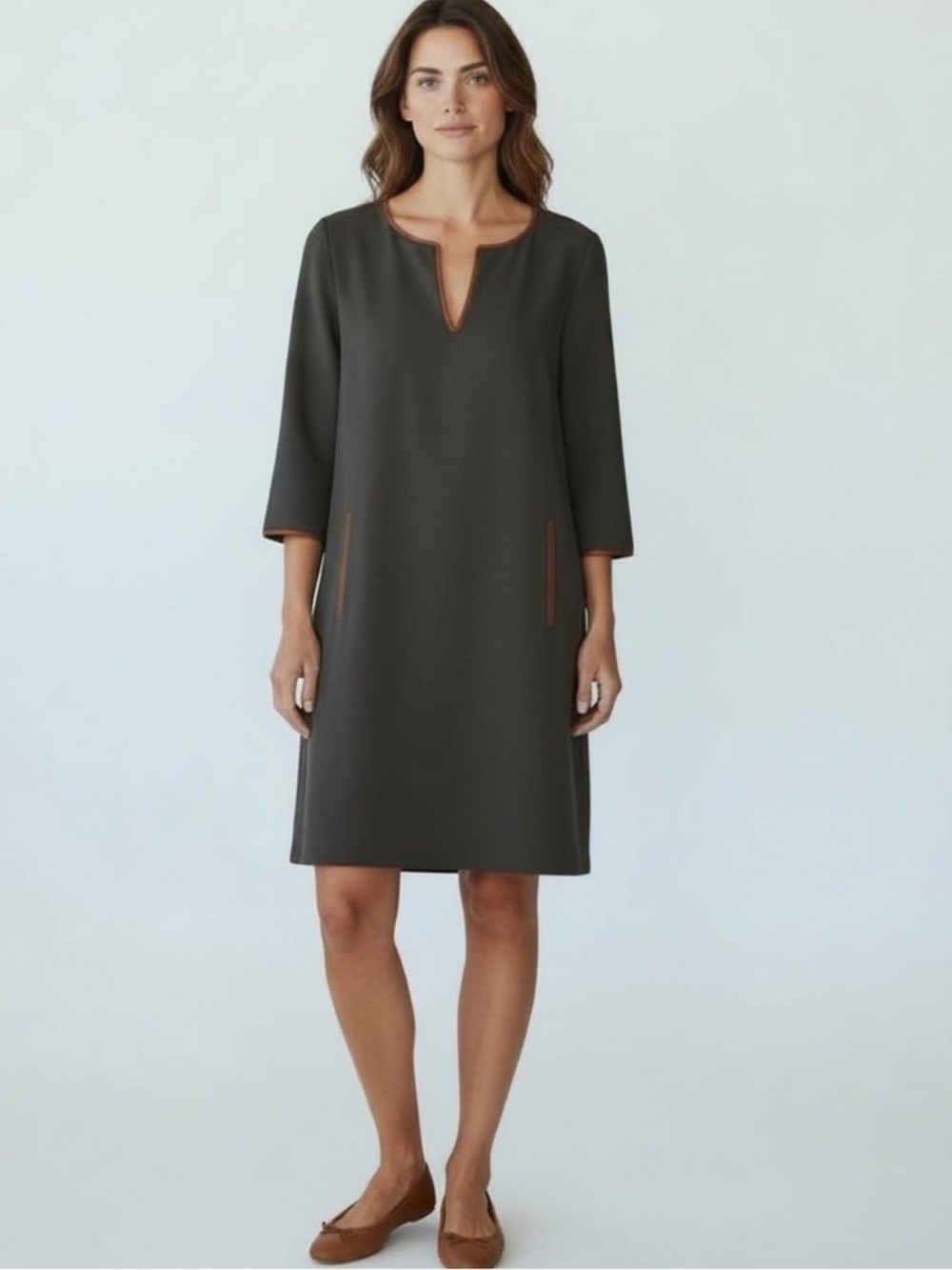 Comptoir Des Cotonniers Paris Wool Blend Dress Leather Trim size 38/6 US